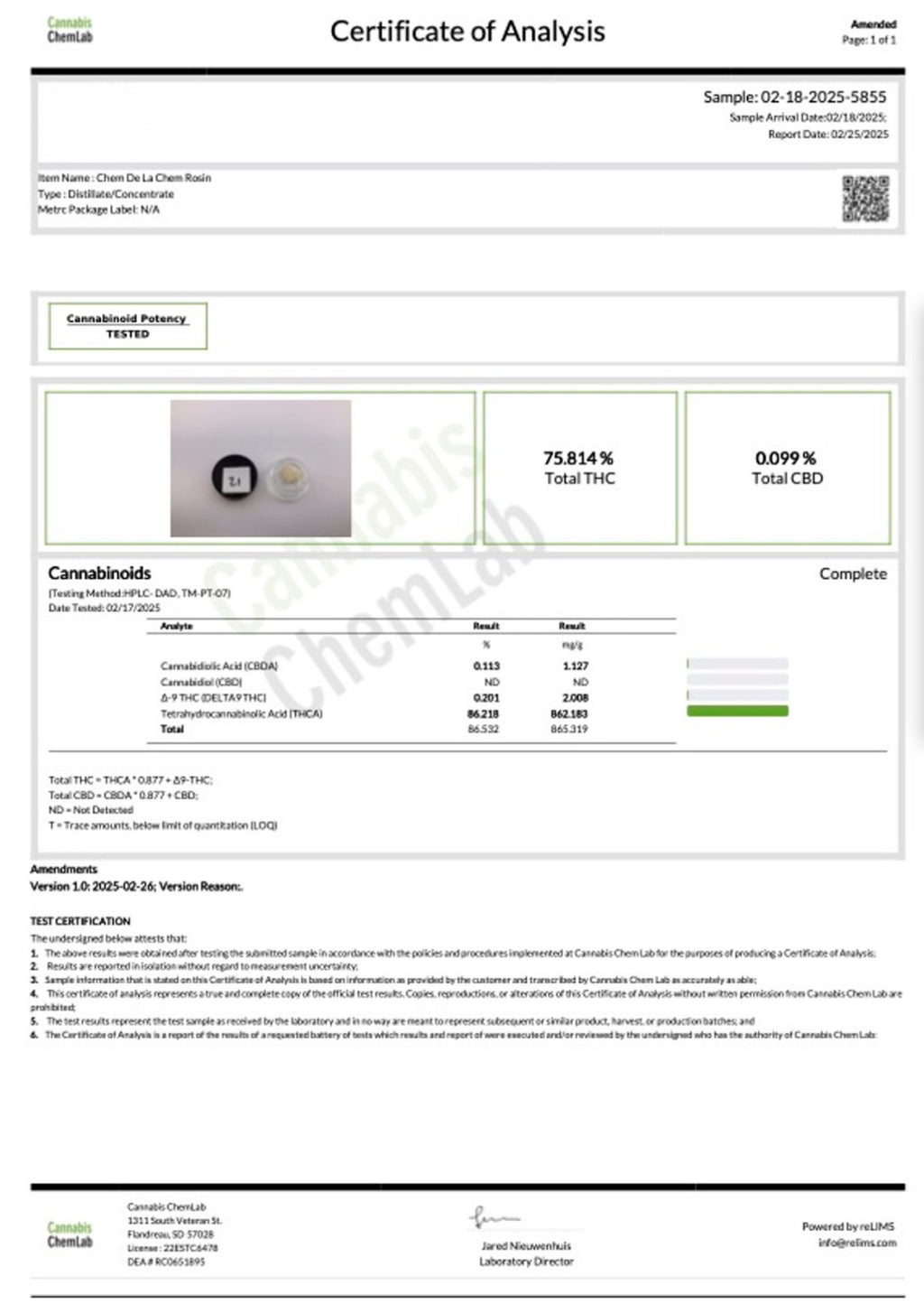 Chem de la Chem Cold Cure Live Rosin